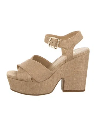 Pre-owned Larroude Leather Trim Embellishment Sandals In Neutrals