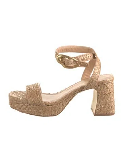 Pre-owned Larroude Leather Trim Embellishment Sandals In Neutrals