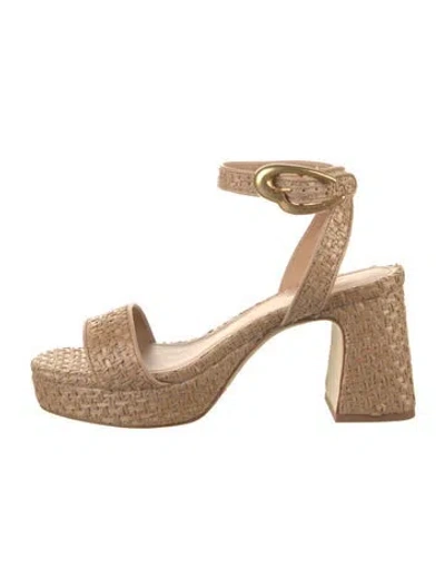 Pre-owned Larroude Leather Trim Embellishment Sandals In Neutrals