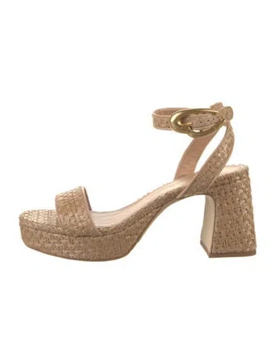 Pre-owned Larroude Leather Trim Embellishment Sandals In Neutrals