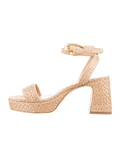 Pre-owned Larroude Leather Trim Embellishment Sandals W/ Tags In Neutral