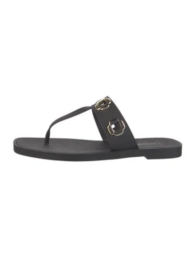 Pre-owned Larroude Leather T-strap Sandals In Black