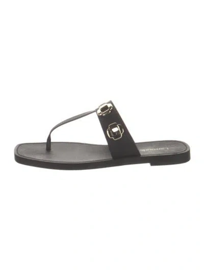 Pre-owned Larroude Leather T-strap Sandals In Black
