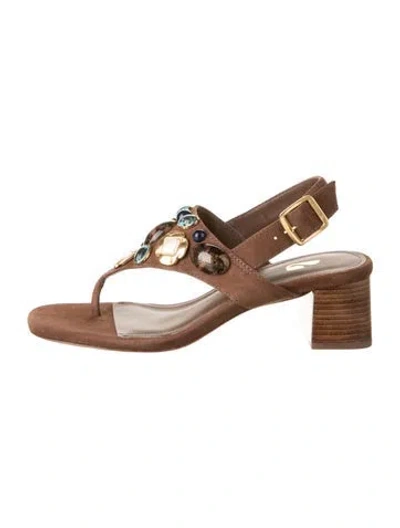 Pre-owned Larroude Leather T-strap Sandals In Brown