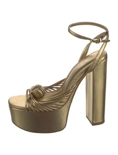 Pre-owned Larroude Leather T-strap Sandals In Gold
