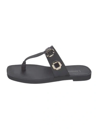 Pre-owned Larroude Leather T-strap Sandals In Gray