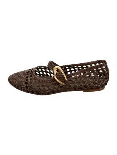 Pre-owned Larroude Leather Tweed Pattern Mary Jane Flats In Brown