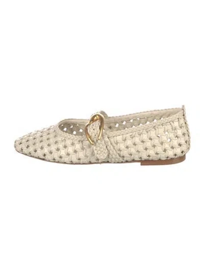 Pre-owned Larroude Leather Tweed Pattern Mary Jane Flats In Neutrals