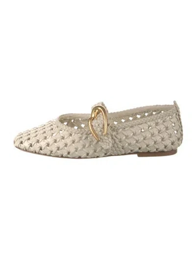 Pre-owned Larroude Leather Tweed Pattern Mary Jane Flats In Neutrals