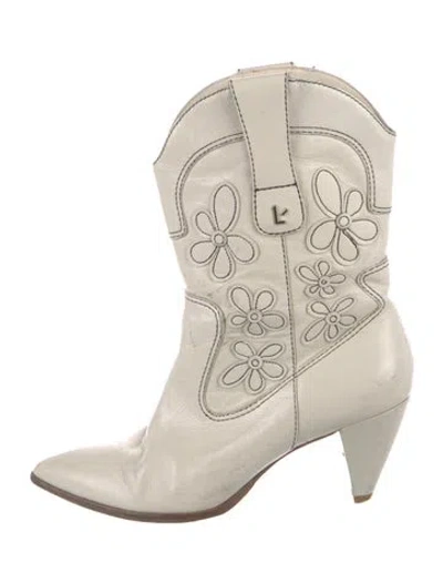 Pre-owned Larroude Leather Western Boots In White