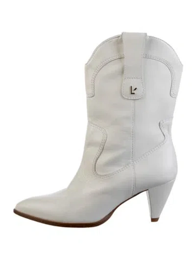 Pre-owned Larroude Leather Western Boots In White