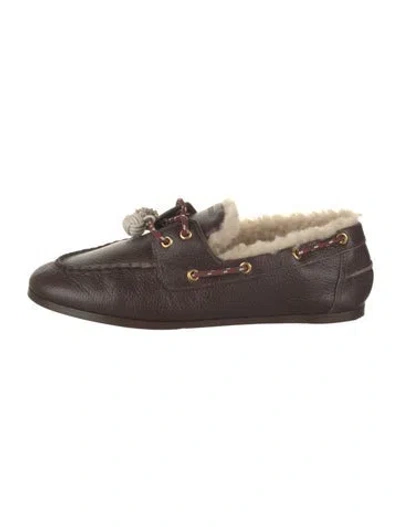 Pre-owned Larroude Leather Whipstitch Trim Moccasins In Brown