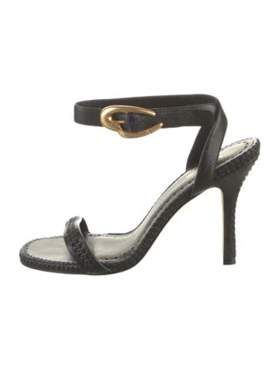 Pre-owned Larroude Leather Whipstitch Trim Sandals In Black