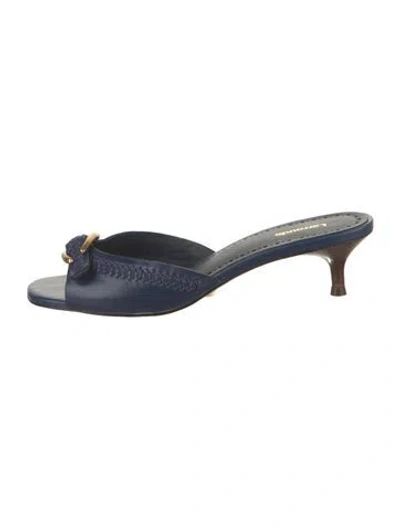 Pre-owned Larroude Leather Whipstitch Trim Slides In Blue