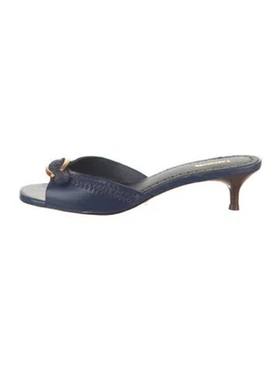 Pre-owned Larroude Leather Whipstitch Trim Slides In Blue