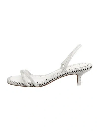 Pre-owned Larroude Leather Whipstitch Trim Slingback Sandals W/ Tags In White