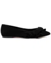 Larroude Lee Ruffle Suede Flat In Black