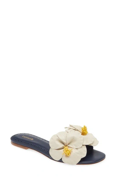 Larroude Magnolia Slide Sandal In Blue/ Ivory