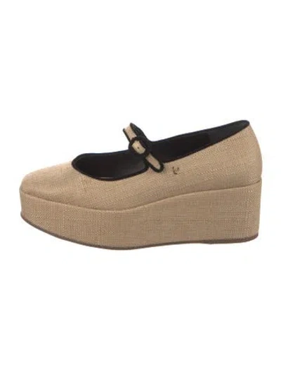 Pre-owned Larroude Mary Jane Flats In Neutral