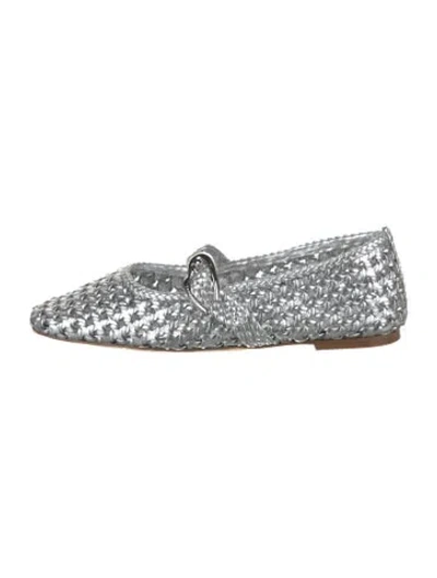 Pre-owned Larroude Mary Jane Flats In Silver