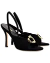 Larroude Mayfair Suede Buckle Slingback Sandals
