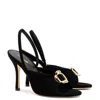 Larroude Mayfair Suede Buckle Slingback Sandals In Black