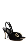 Larroude Mayfair Suede Buckle Slingback Sandals In Black