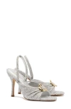 Larroude Mayfair Metallic Buckle Slingback Sandals In Silver