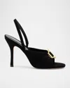 Larroude Mayfair Suede Buckle Slingback Sandals In Black