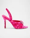 Larroude Mayfair Velvet Buckle Slingback Sandals In Shocking Pink