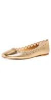 LARROUDE MEGHAN BRODERIE BALLET FLATS GOLD