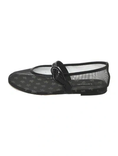 Pre-owned Larroude Mesh Floral Print Mary Jane Flats In Black
