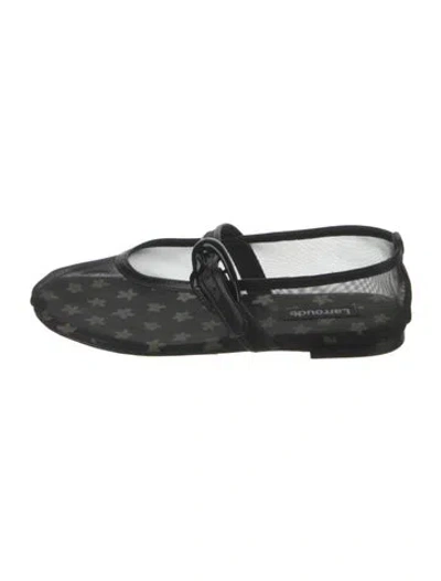 Pre-owned Larroude Mesh Floral Print Mary Jane Flats In Black