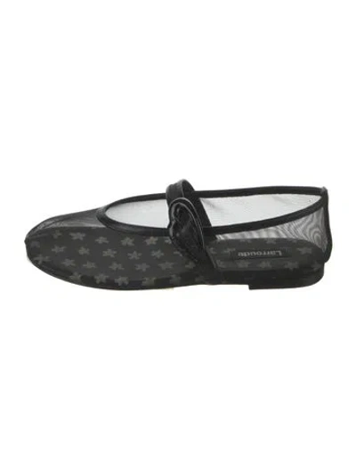 Pre-owned Larroude Mesh Floral Print Mary Jane Flats In Black