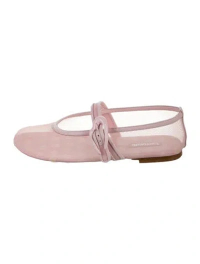Pre-owned Larroude Mesh Floral Print Mary Jane Flats In Pink