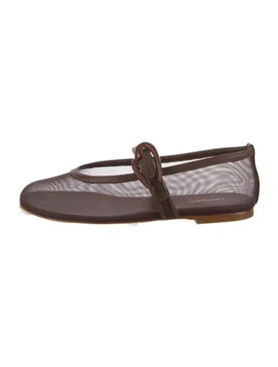 Pre-owned Larroude Mesh Leather Trim Embellishment Mary Jane Flats In Brown