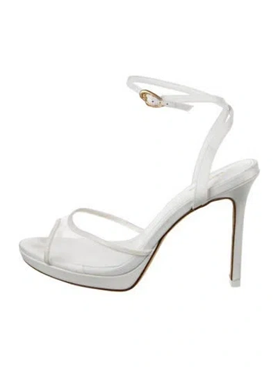 Pre-owned Larroude Mesh Leather Trim Embellishment Sandals In White