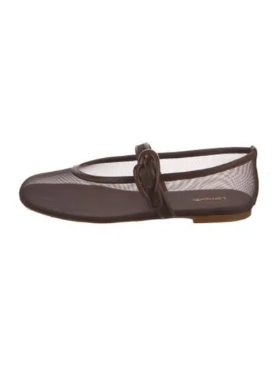 Pre-owned Larroude Mesh Mary Jane Flats W/ Tags In Brown