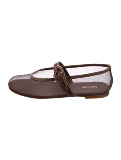 Pre-owned Larroude Mesh Mary Jane Flats W/ Tags In Brown