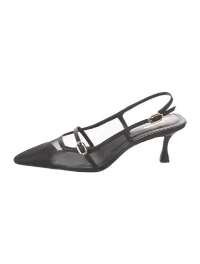Pre-owned Larroude Mesh Mesh Accents Slingback Pumps In Black