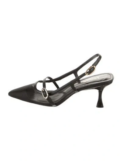 Pre-owned Larroude Mesh Slingback Pumps In Black