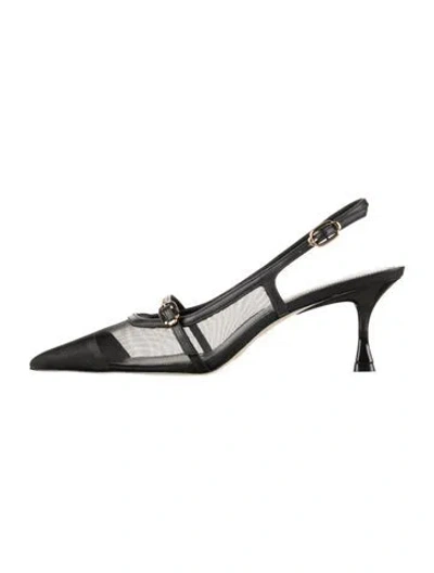 Pre-owned Larroude Mesh Slingback Pumps In Black