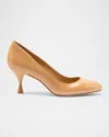 Larroude Michelle Leather Low-heel Pumps In Tan