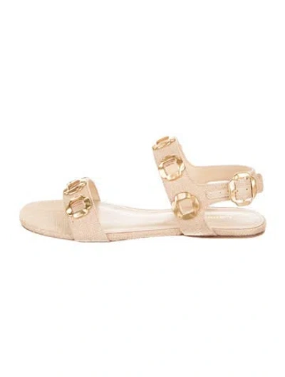 Pre-owned Larroude Milan Canvas Flats In Gold