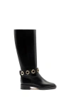 Larroude Milan Leather Ankle-strap Knee Boots In Black