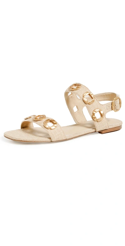 Larroude Milan Flat Sandals Beige