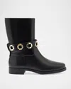 Larroude Milan Leather Flat Bootie In Black