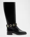 Larroude Milan Leather Ankle-strap Knee Boots In Black