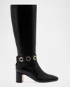 Larroude Milan Leather Ankle-strap Knee Boots In Black