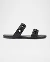 Larroude Milan Raffia Dual-band Slide Sandals In Black